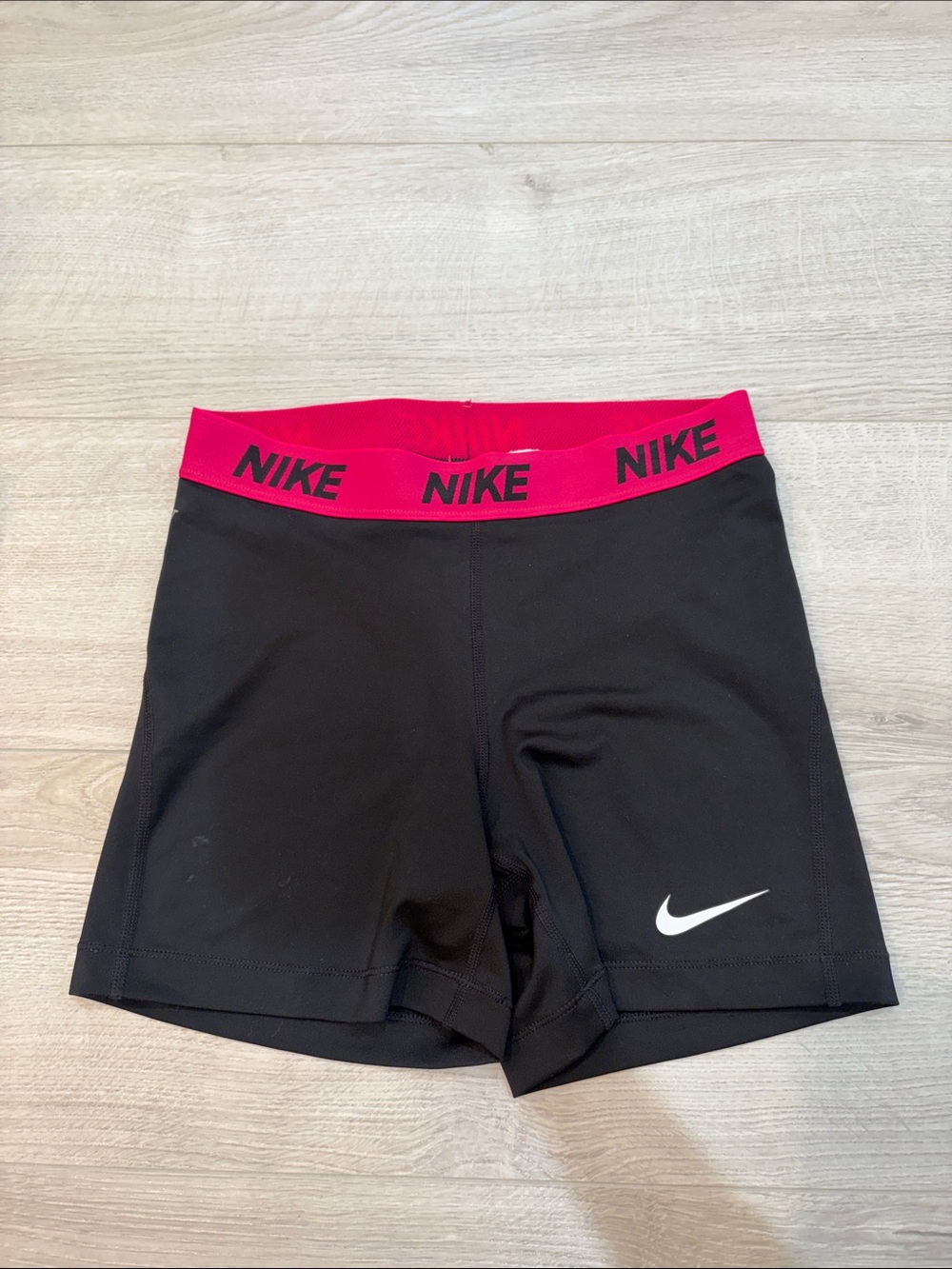 Nike Pro’s Women’s Black Athletic Shorts with Pink Logo Waistband